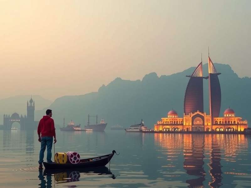Floating casino in Goa, India with lights and water reflection